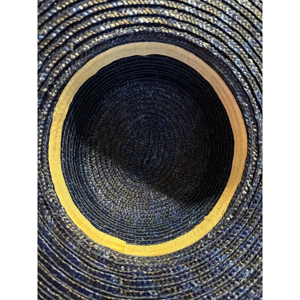 1980s Unbranded Navy Straw Sun Hat Vintage - Picture 5 of 5